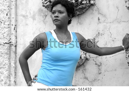 woman leaning on wall selective coloring - see my gallery for more like these