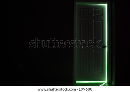 enter wonderland - dark door with green glow