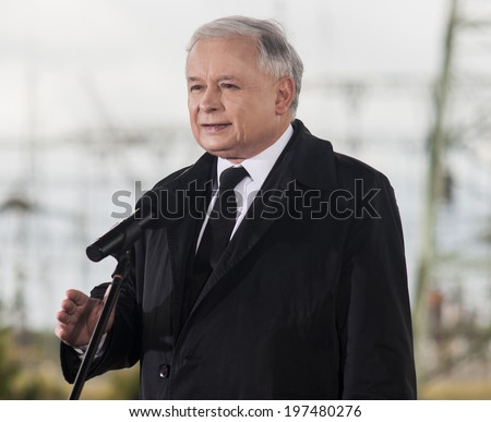 GRYFINO, POLAND - MAY 14, 2014:Portrait of former polish prime minister Jaroslaw Kaczynski, leader of right-wing, conservative party Law and Justice (PiS).