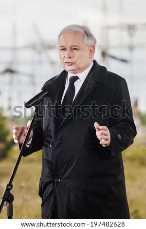 GRYFINO, POLAND-MAY 14, 2014:Jaroslaw Kaczynski, former polish prime minister, leader of right-wing, conservative party Law and Justice (PiS).Campaign to Eu Parliament.