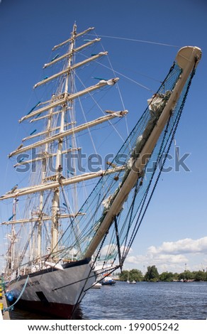 SZCZECIN, POLAND - JUNE 15, 2014: Sail Szczecin 2014.The tall masts of sailing ships fill the harbour for a wonderful three day event.It also has the sailing ship \