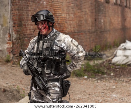 SZCZECIN, POLAND - MAY 31, 2014: Wounded Soldier during  Historical reenactment.