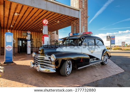 Valle, AZ - CIRCA MARCH 2015 - Excellent Police retro car on a gas station in Valle, Arizona, circa March 2015
