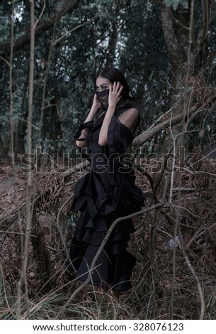 Dark fashion women asia mood dream in forest