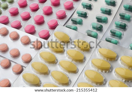 Close up colorful of medicine tablets and capsules