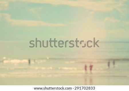 Blur tropical sunset beach abstract background.Retro color style.