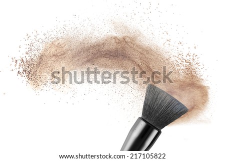 makeup brush with powder foundation isolated on white