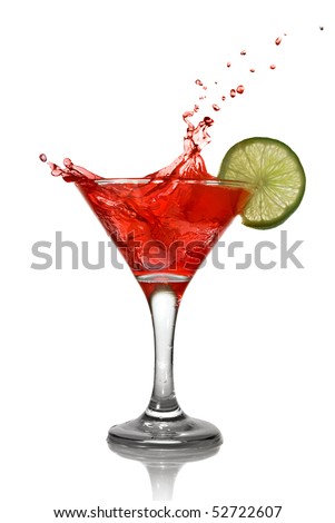 Red cocktail with splash and lime isolated on white Red cocktail with splash and lime isolated on white