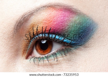 Colorful rainbow make-up on woman eye