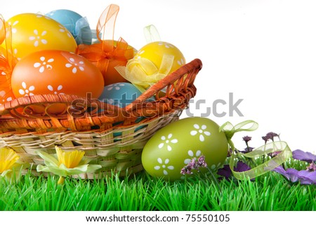 easter eggs in a basket coloring. stock photo : color easter