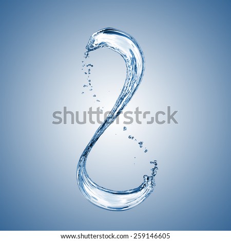 water splash in shape of number 8 on blue background