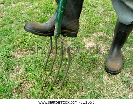 gum boots digging in garden