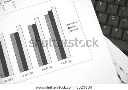 Business still life with chart showing performance over quarterly financial periods.