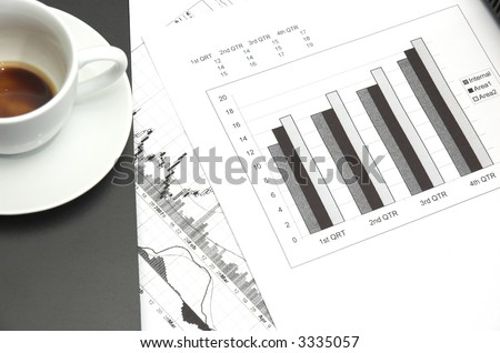 Business still life with chart showing performance over quarterly financial periods.