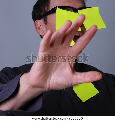 Business guy and post-it notes