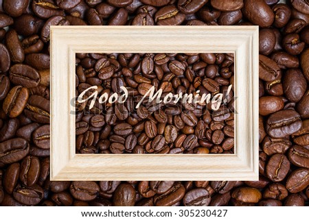 Coffee texture, wallpaper, background, grains of coffee plant  in wooden frame. \