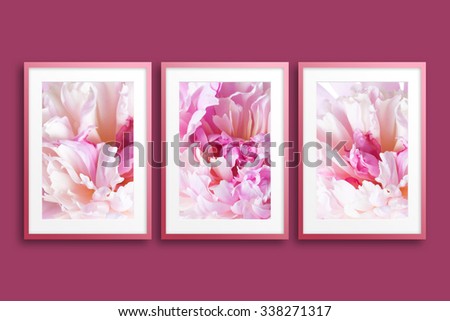 Collage frames on the wall,  floral abstract motive, decor mockup