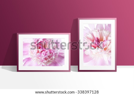 Frames with floral abstract motive against the wall, decor mockup
