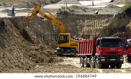 Construction site with tractors and dump truck in Sofia, Bulgaria May 15, 2005