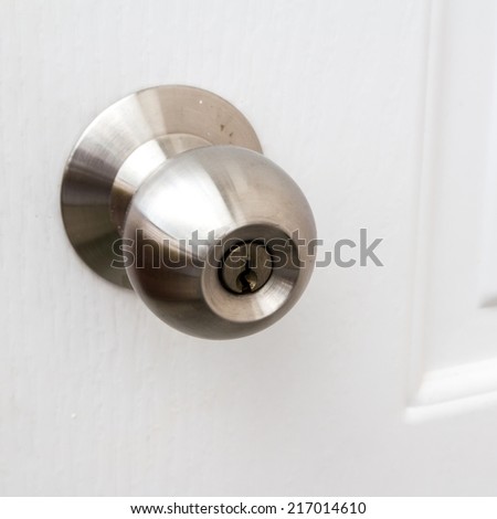 Aluminum door knob on the white door skin.