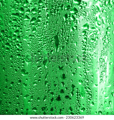 Drops of water on the cooler,Green color.