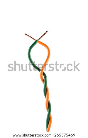 Electric cable ends, isolated on white. Colorful bundle of electric or electronic cables.