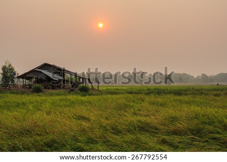 scenery cabin sun farm sunrise