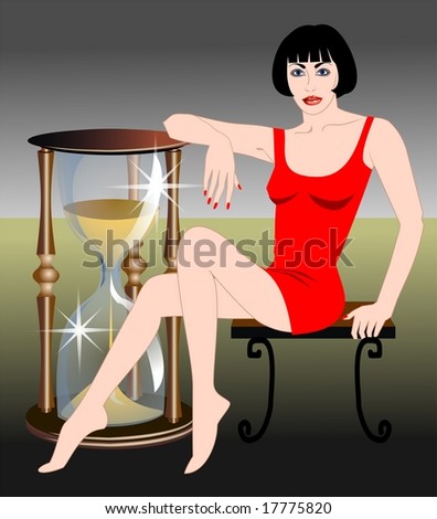 Women and hourglass, symbol for time running
