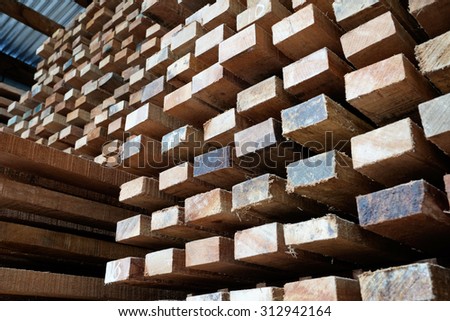 stock of timber wood construction in warehouse