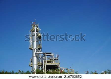 Petrochemical factory and green nature on blue sky backgound