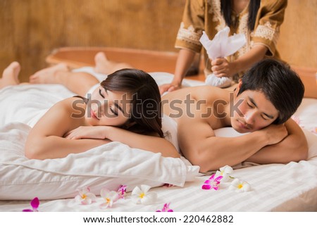 Asian women and men with a massage and spa