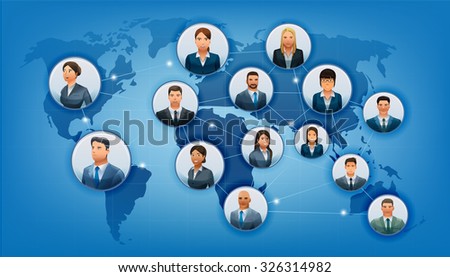 The business communications of the world.A global international business.Character design. Illustration for idea of business.Approach to communication for business. Graphic design and vector EPS 10.