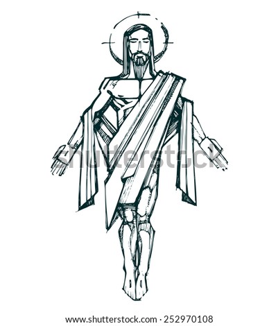 Jesus Resurrection b Hand drawn vector illustration or drawing of Jesus Christ Resurrection