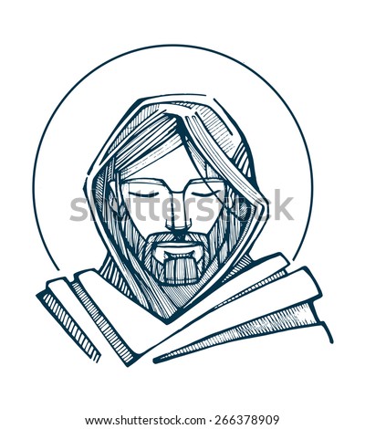 Jesus Serene Face\
Hand drawn vector illustration or drawing of Jesus Christ Face