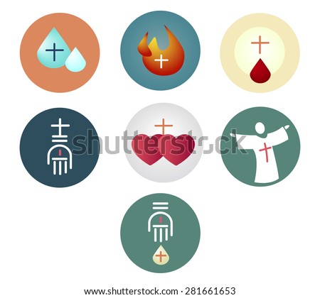 Vector illustration or drawing of  the 7 Sacraments of the Christian Catholic Church