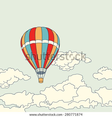 Air balloon flying in the clouds sky vector illustration