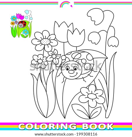 coloring book with ladybird on meadow