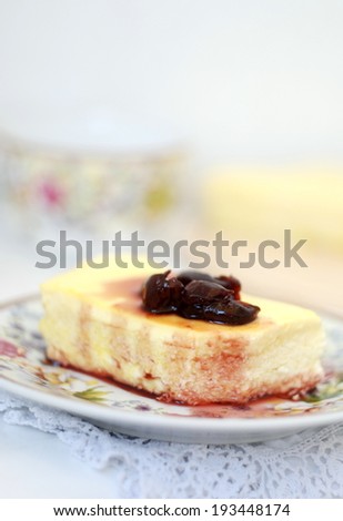 Cottage cheese cake with jam, selective focus