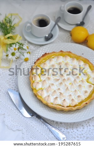 Lemon meringue pie, selective focus