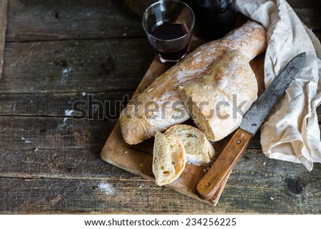 Chiabatta Italian bread with wine, space for text