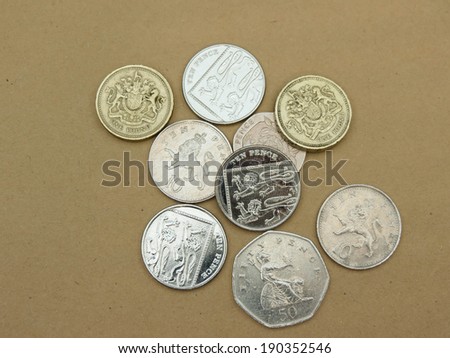 British Pounds coins (currency of United Kingdom)