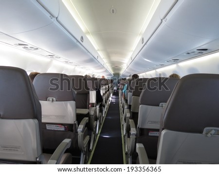VIENNA, CIRCA SEPTEMBER 2013: seats in the interiors of an aircraft of the Air Berlin company