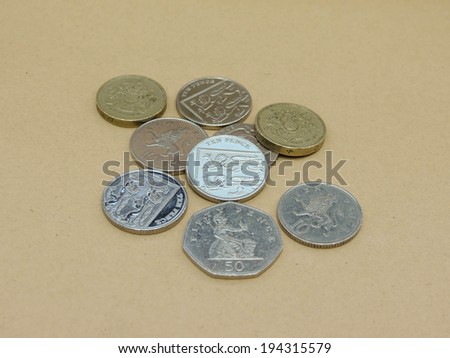 British Pounds coins (currency of United Kingdom)