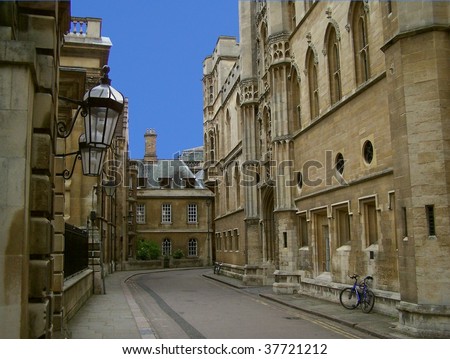 traditional street among university precints in Cambridge UK