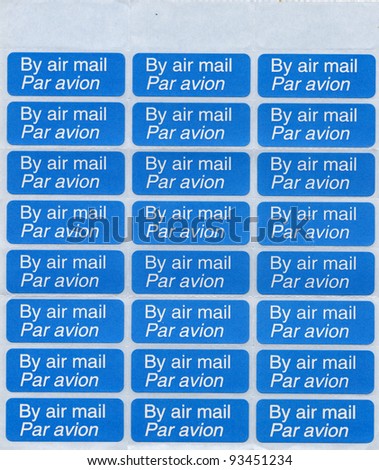 by air mail - par avion (international mail tag set) stamp sheet