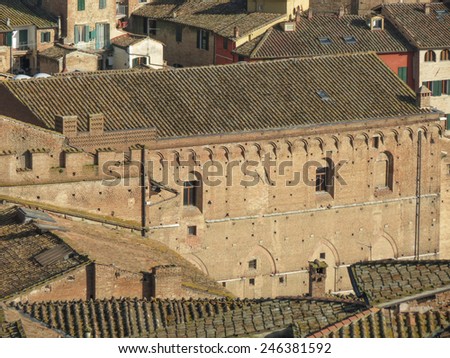 Siena, Italian medieval town - bird eye view of the city centre