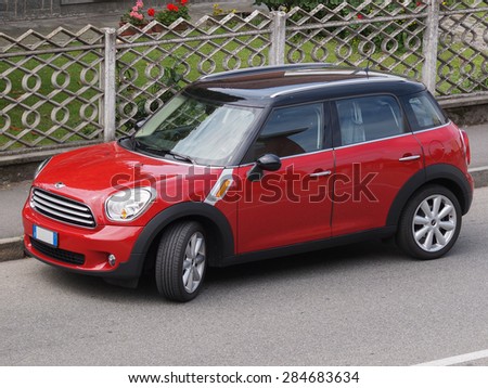MILAN, ITALY - CIRCA MAY 2015: red Mini Minor car (new model, produced from 2013 onwards)