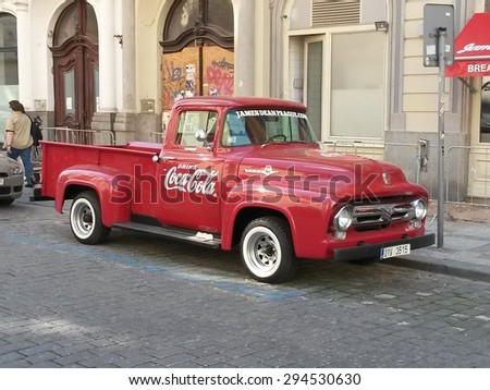 PRAGUE, CZECH REPUBLIC - CIRCA JUNE 2015: Coca Cola van parked in a street of the city centre