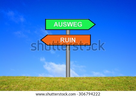 Street Sign showing bankrupt in front of blue sky on green grass