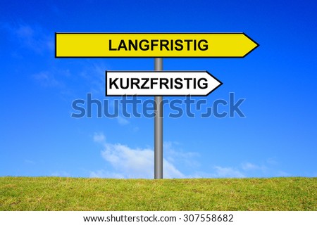Street Sign showing short term or long term in german language  in front of blue sky on green grass